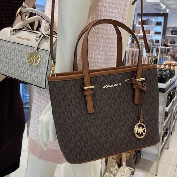 Michael Kors Jet Set Travel XS Carryall Tote Top Zip Tote Brown - Picture 15 of 16